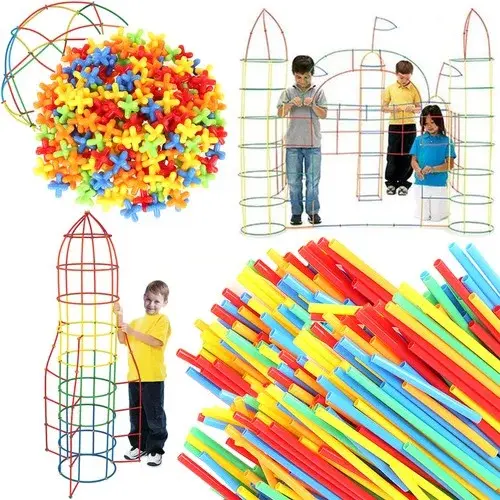 Barevná 3D stavebnice z brček 408 ks – kreativní hra pro děti
