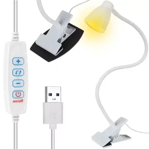 LED lampa na psací stůl s kovovým klipem - bílá