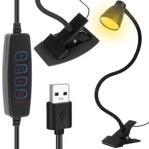 LED lampa na psací stůl s kovovým klipem – černá