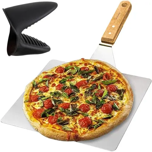 Nerezová lopata na pizzu s dřevěnou rukojetí
