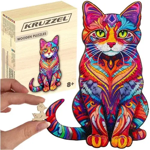 Dřevěné puzzle kočka – 130 dílů – 38 × 24 cm
