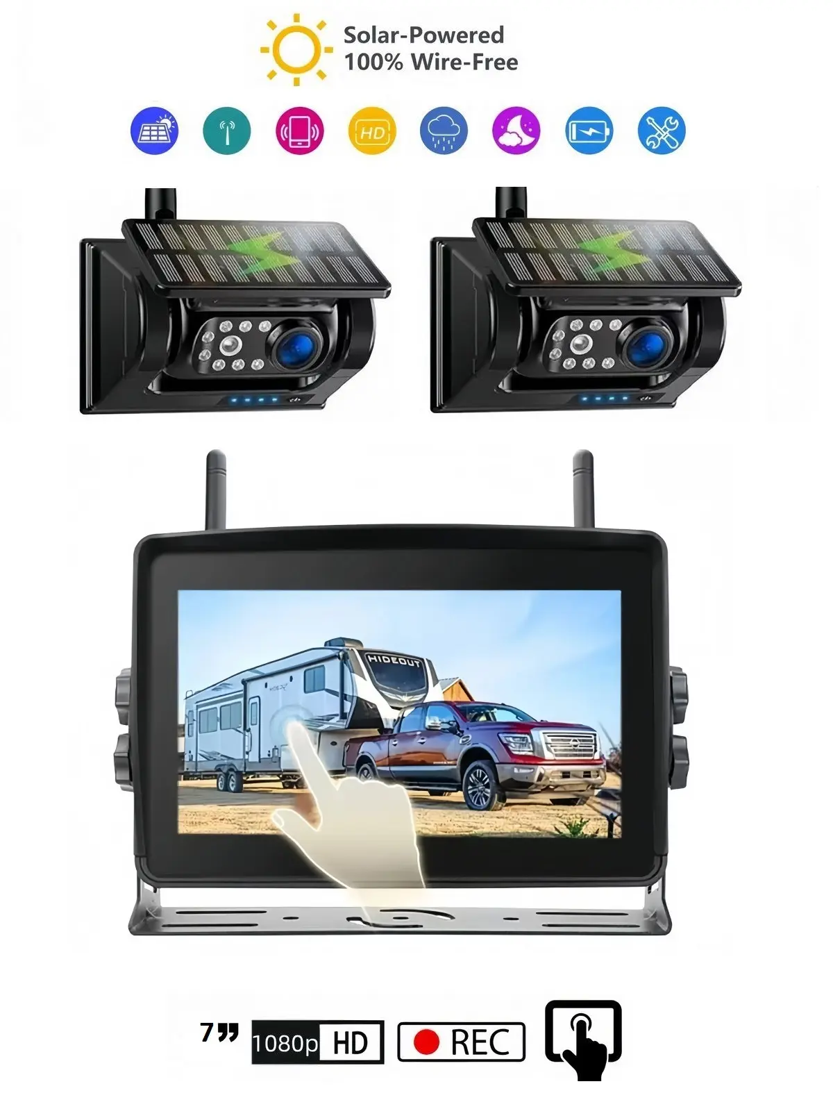 Couvací set solární 7" monitor + 2× WiFi HD magnetická kamera, IR LED, baterie 9600 mAh, IP69
