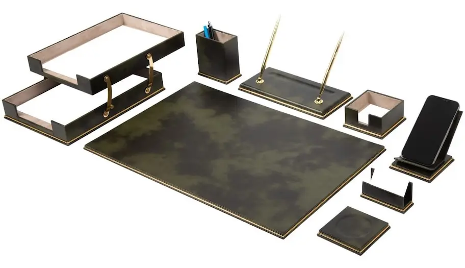 Elegantní kožený set pro manažery z ECO kůže - 10 ks (Černá + Kaki barva)