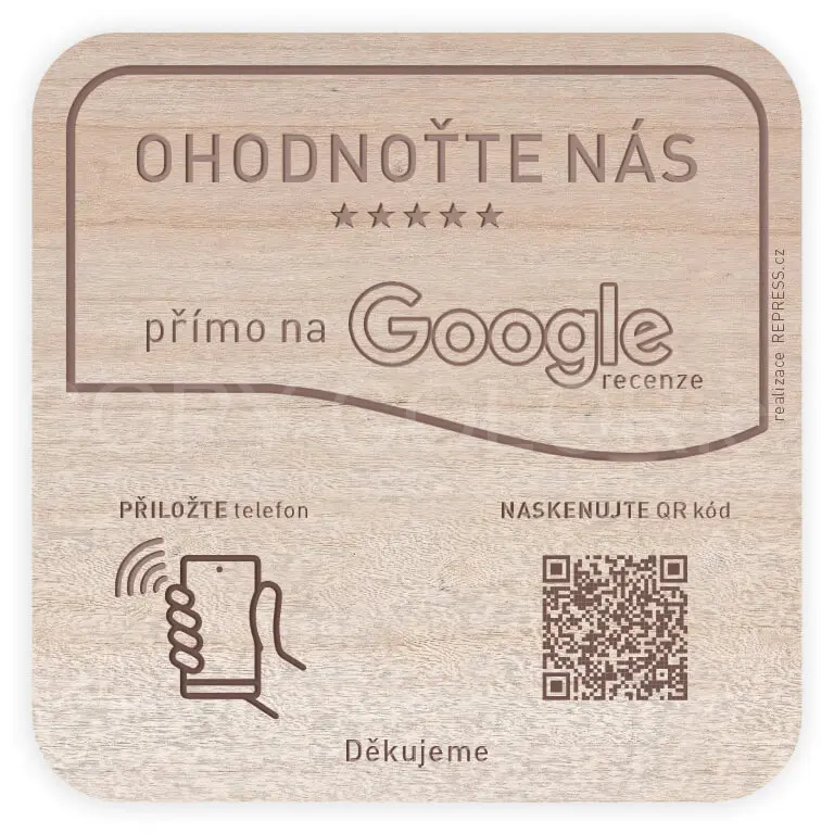 NFC + QR dřevěná destička pro Google recenze