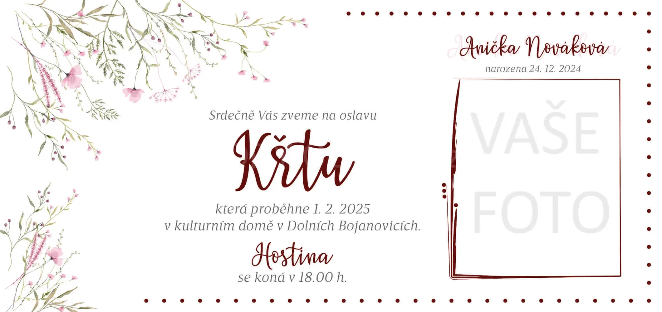 Pozvánka DL - 045 (s vlastní fotografií)
