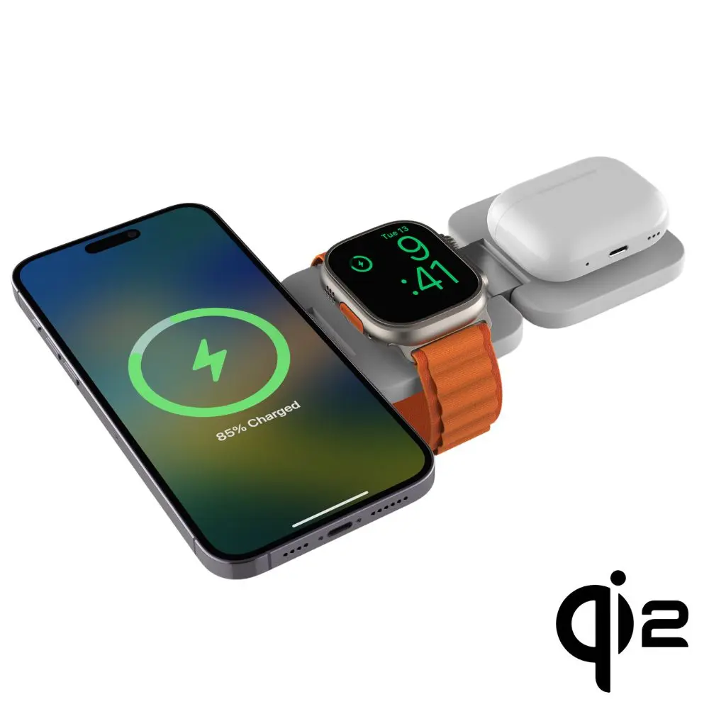 Cubenest 3v1 Qi2 Skládací bezdrátová magnetická nabíječka EQ310 bílá