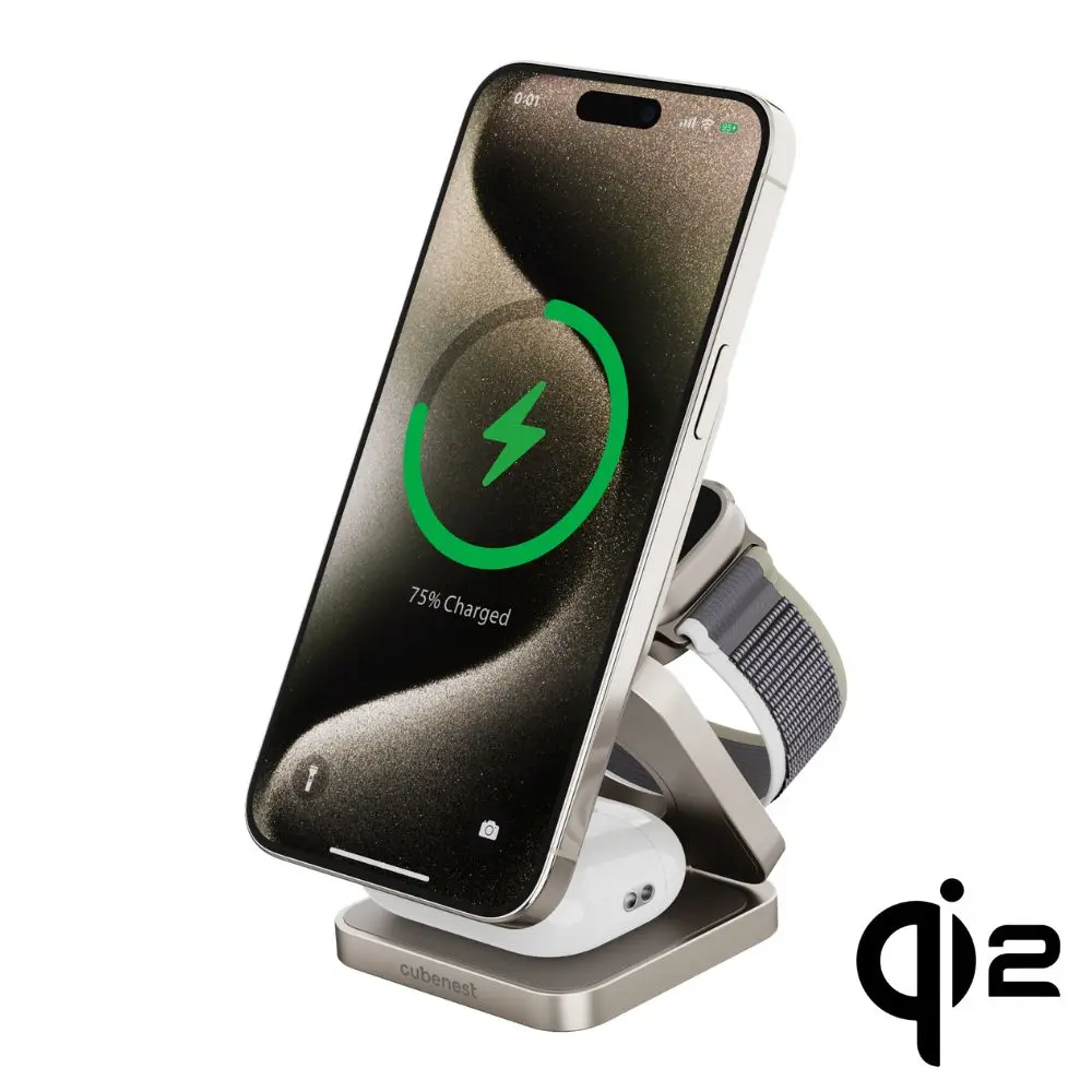 Cubenest 3v1 Qi2 Skládací bezdrátová magnetická nabíječka SQ312 Pro titanová