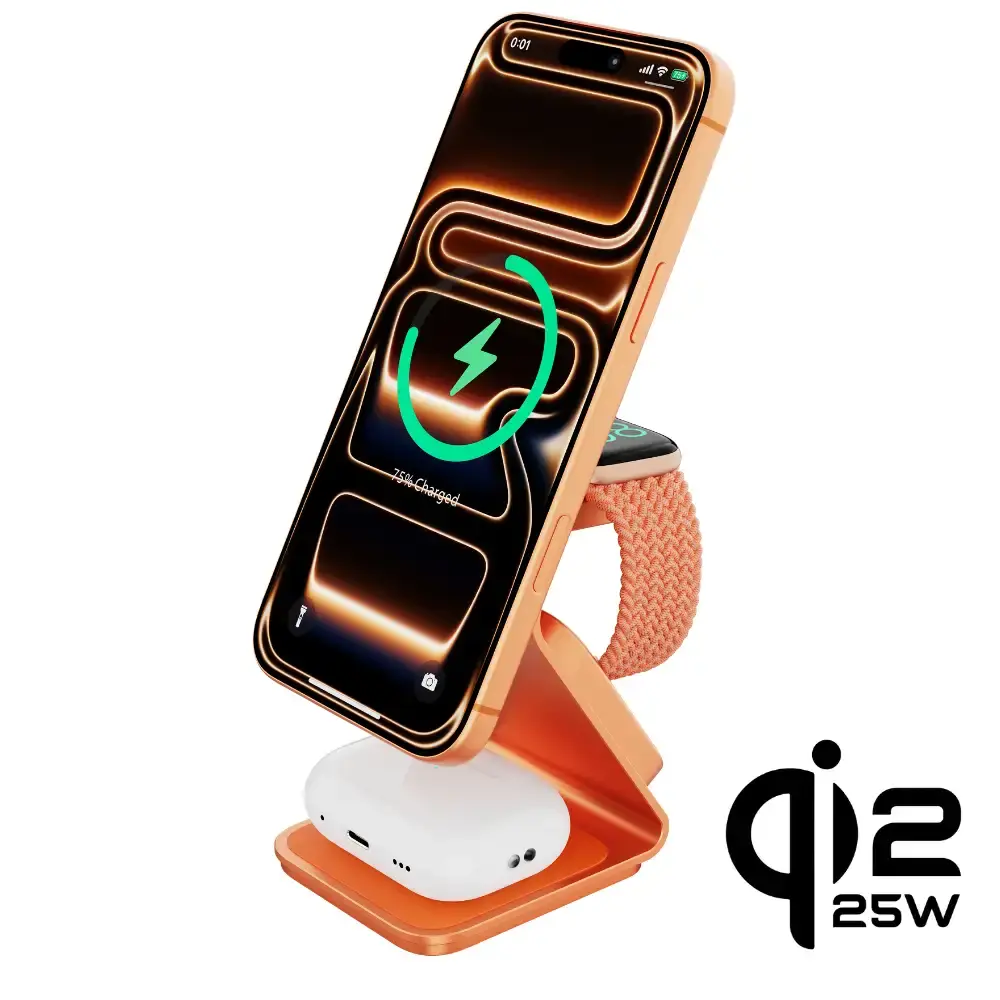 Cubenest 3v1 Qi2.2 Bezdrátová magnetická nabíječka SQ314 oranžová