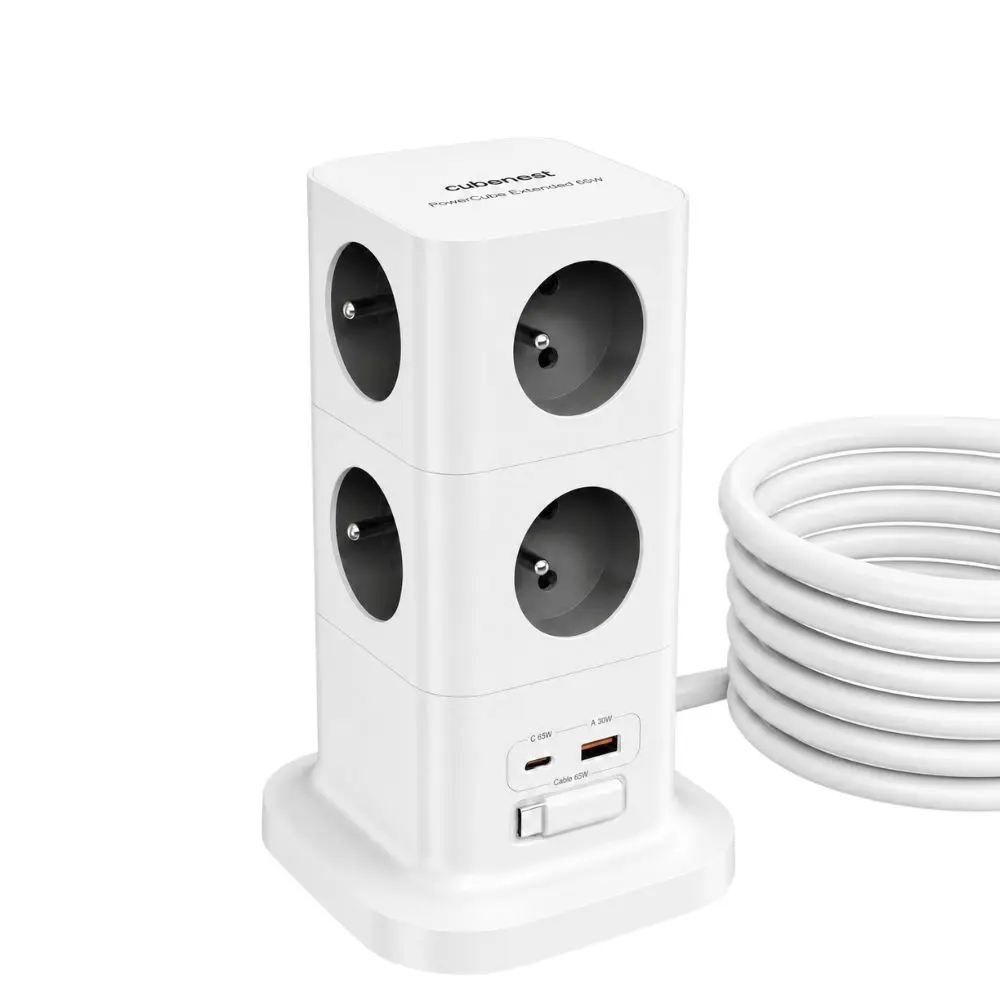 Cubenest PowerCube Extended USB A+C PD 65 W 8xAC USB-C kabel 3 m