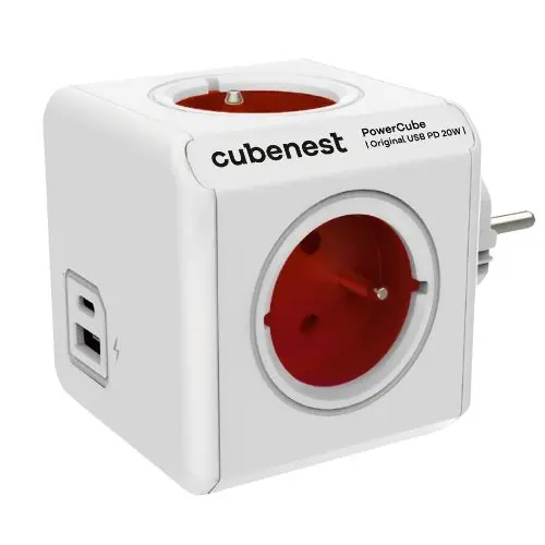 Rozbočovač PowerCube Original USB A+C PD 20 W, červená