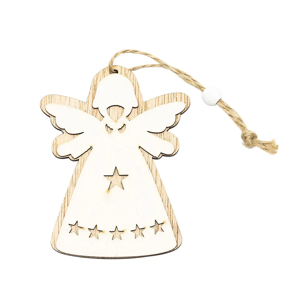 Vánoční dřevěná ozdoba na stromeček anděl 10 × 7,5 cm, závěsná