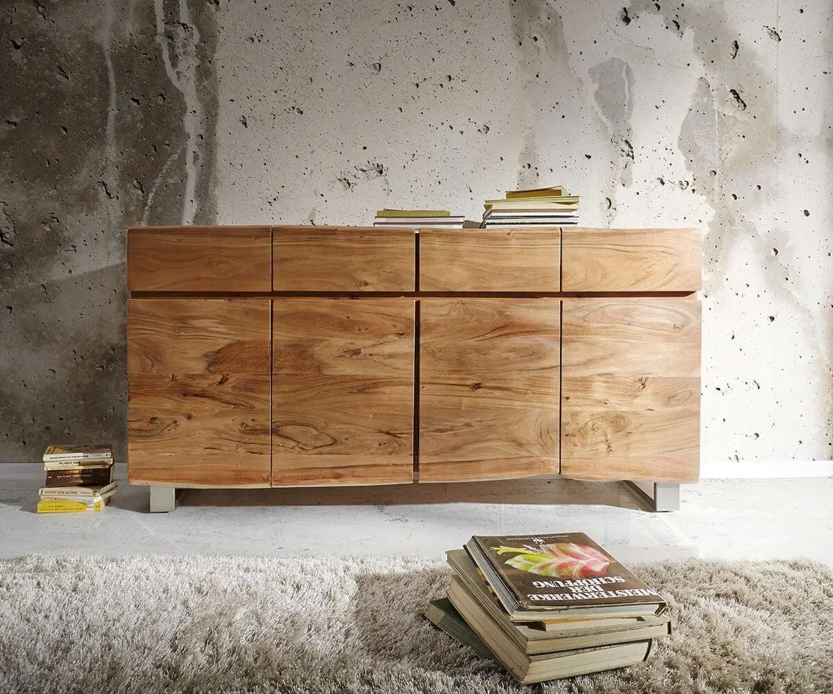 DELIFE Komoda Live-Edge 172 cm akácie přírodní 4 dvířka 4 zásuvky
