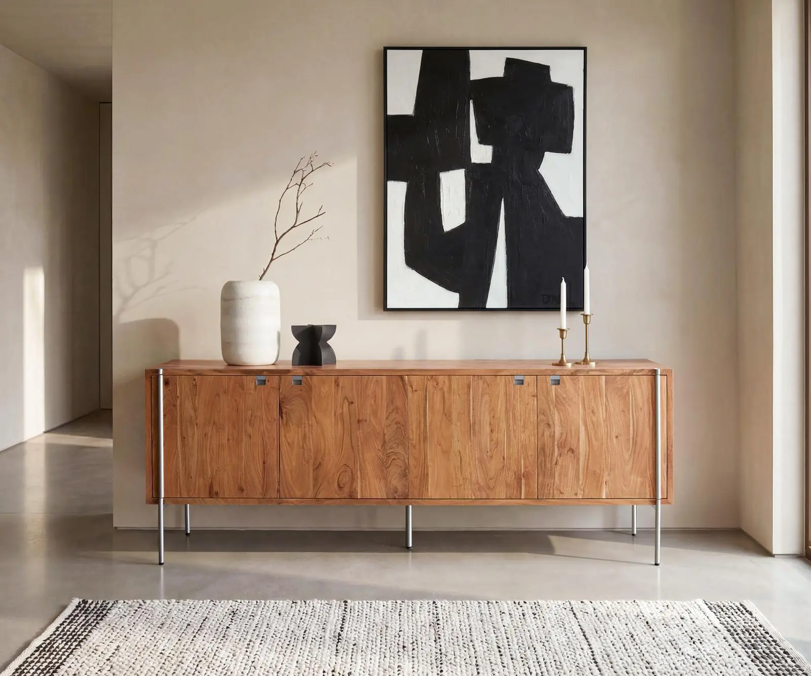 DELIFE Komoda Rivoro 210 cm akácie přírodní 4 dvířka
