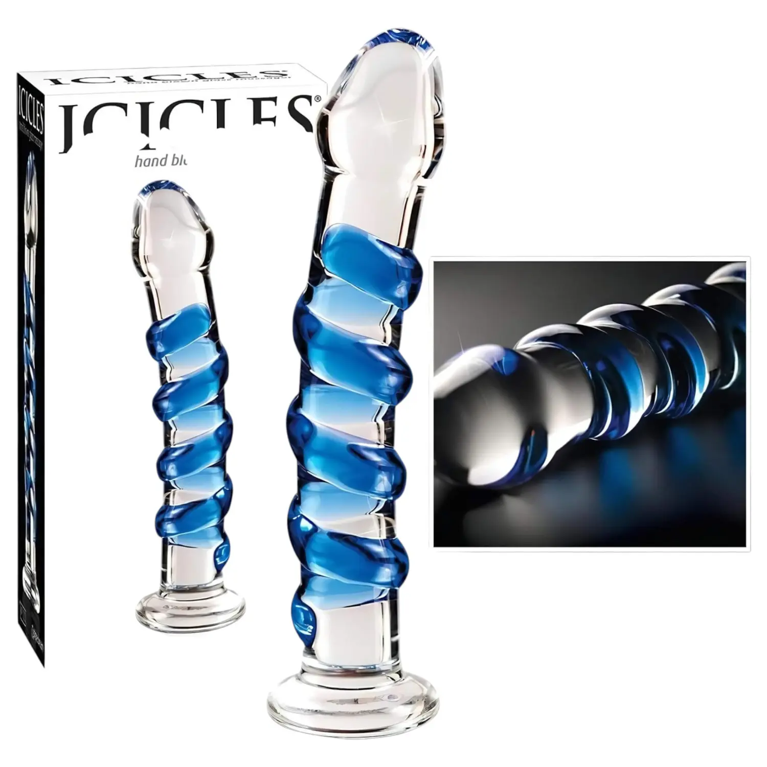 Icicles No. 5 - skleněné dildo - spirála - průhledné/modré
