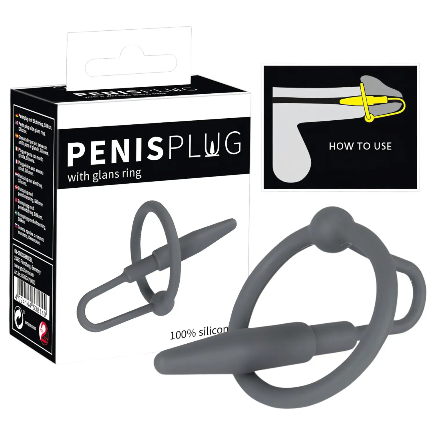 You2Toys - Penisplug - silikonový kroužek na žalud s kuželovitým dilatátorem (šedý)