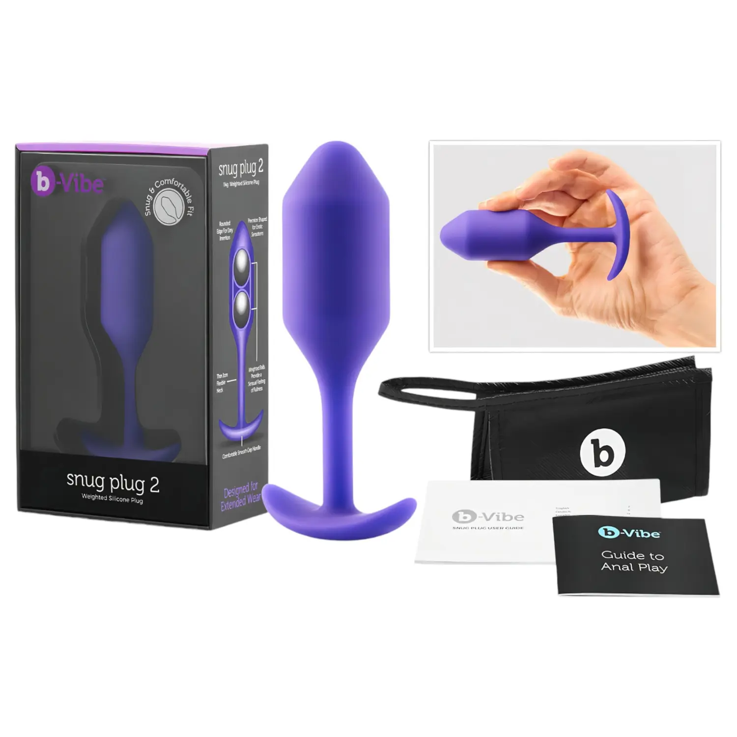 b-Vibe Snug Plug 2 - dvojitý kuličkový anální kolík (114 g, fialový)