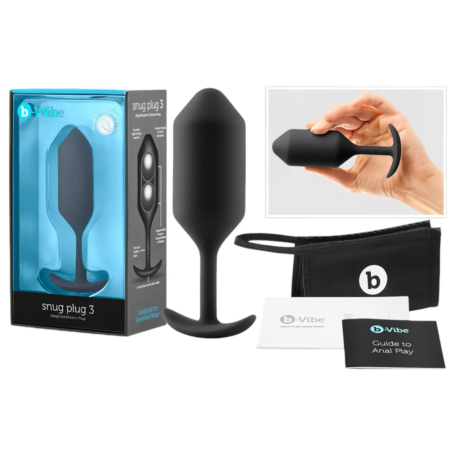b-Vibe Snug Plug 3 - dvojitý kuličkový anální kolík (180 g, černý)
