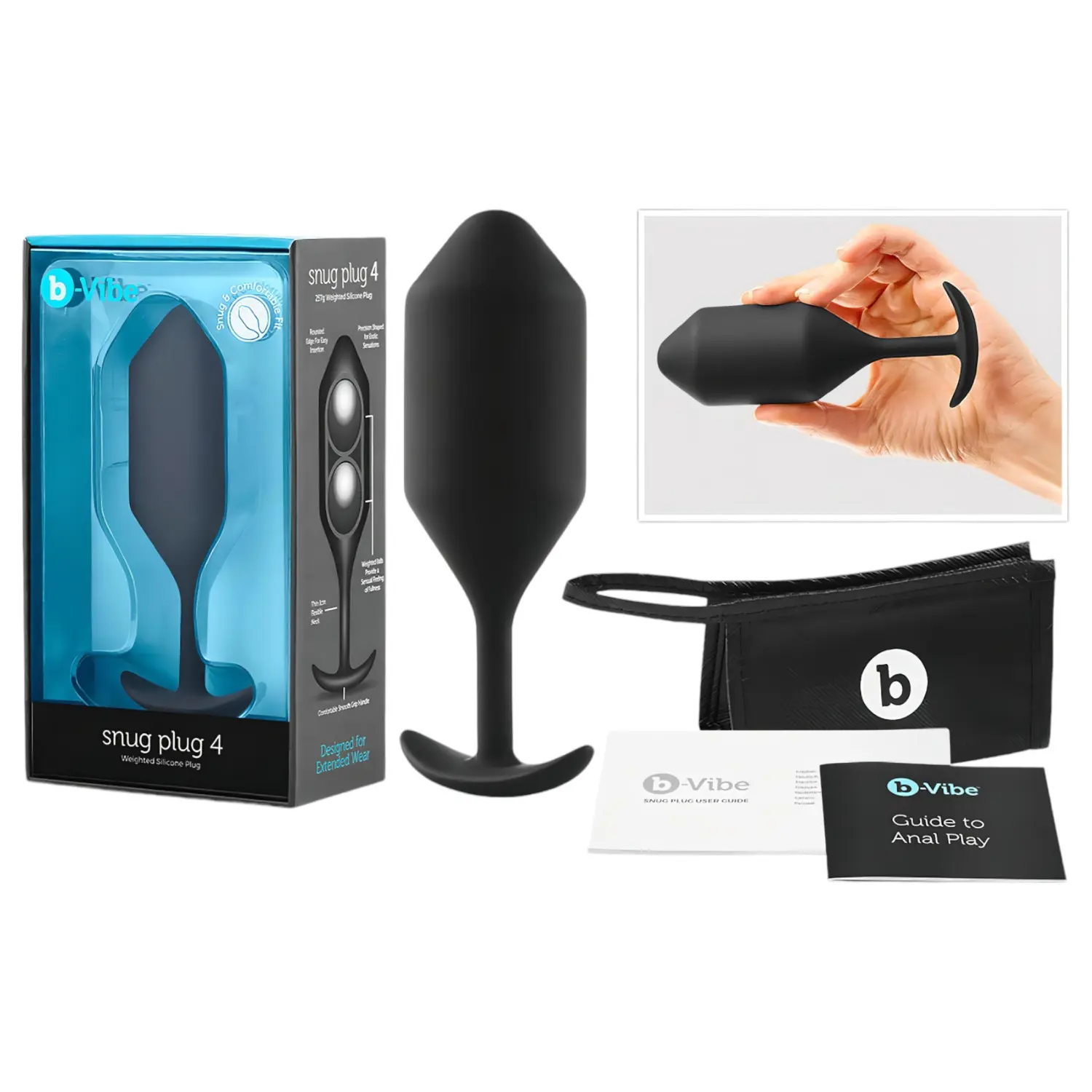 b-Vibe Snug Plug 4 - dvojitý kuličkový anální kolík (257 g, černý)