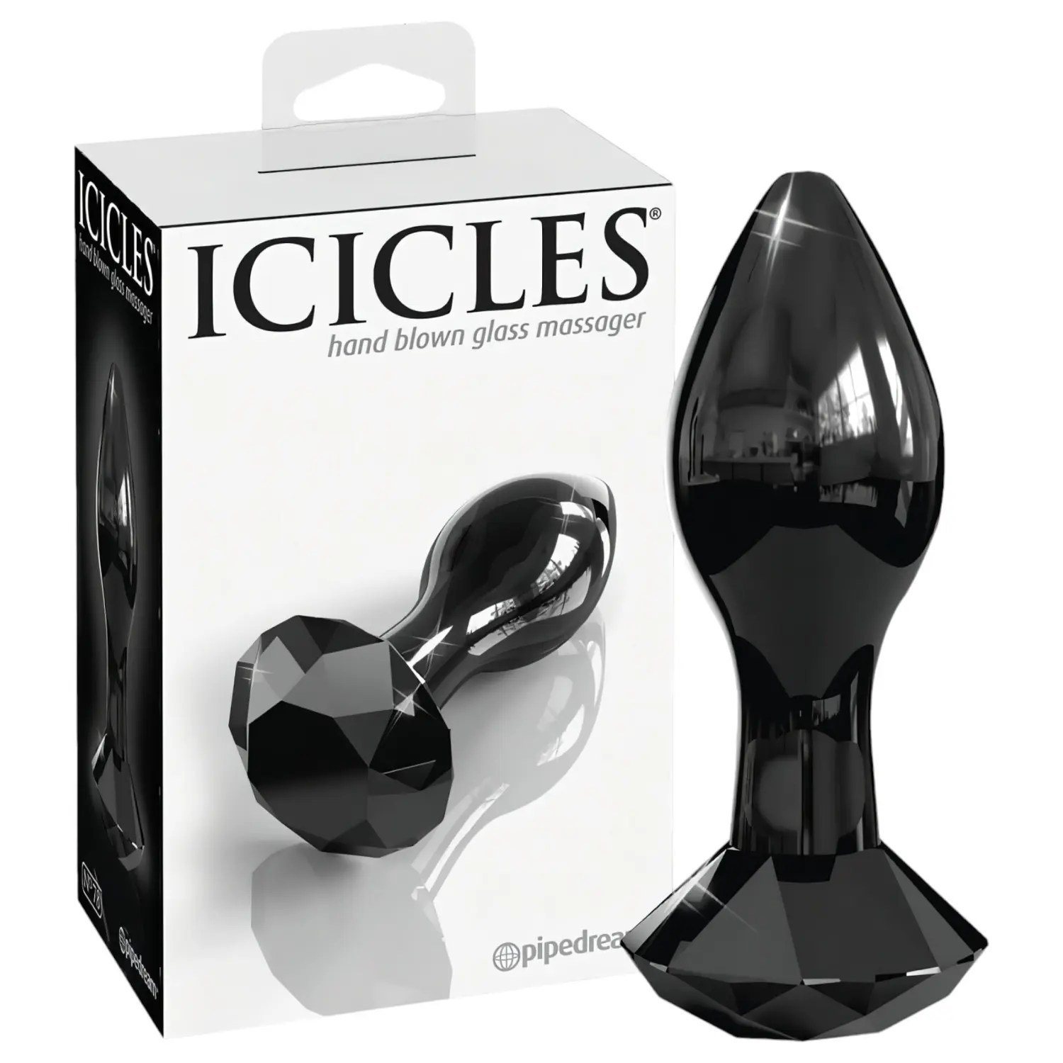 Icicles No. 78 - kuželovitá skleněná anální zátka (černá)