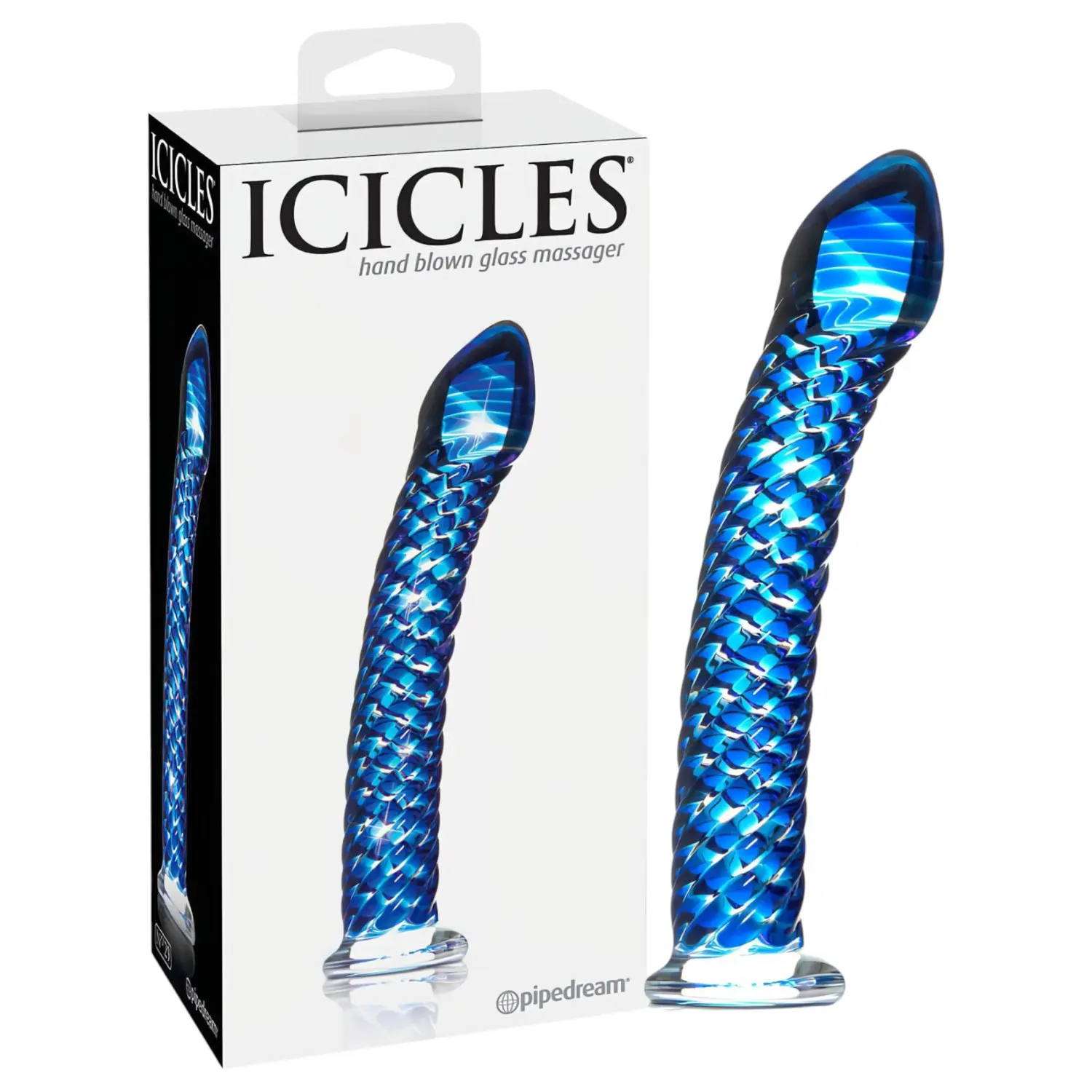 Icicles No. 29 - skleněné dildo na penis - spirála - modré