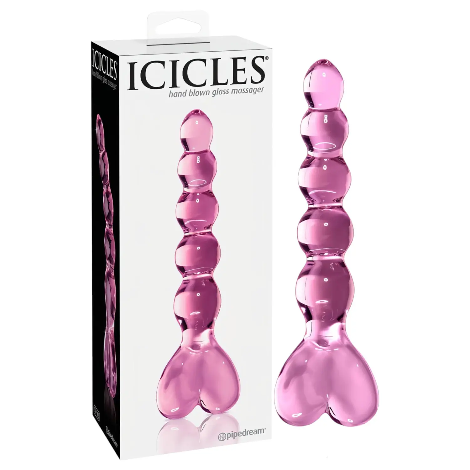 Icicles No. 43 - skleněné dildo s korálky a srdcem - růžové