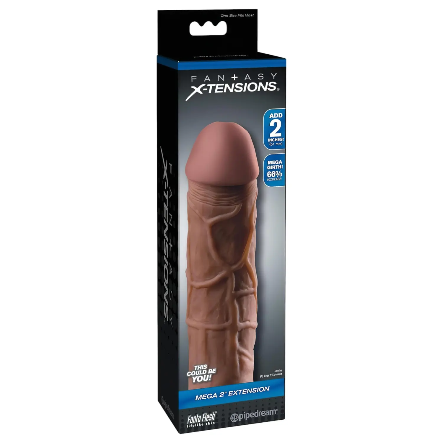 Pipedream X-TENSION Mega 2 - realistický návlek na penis (20,3 cm) - tmavě přírodní