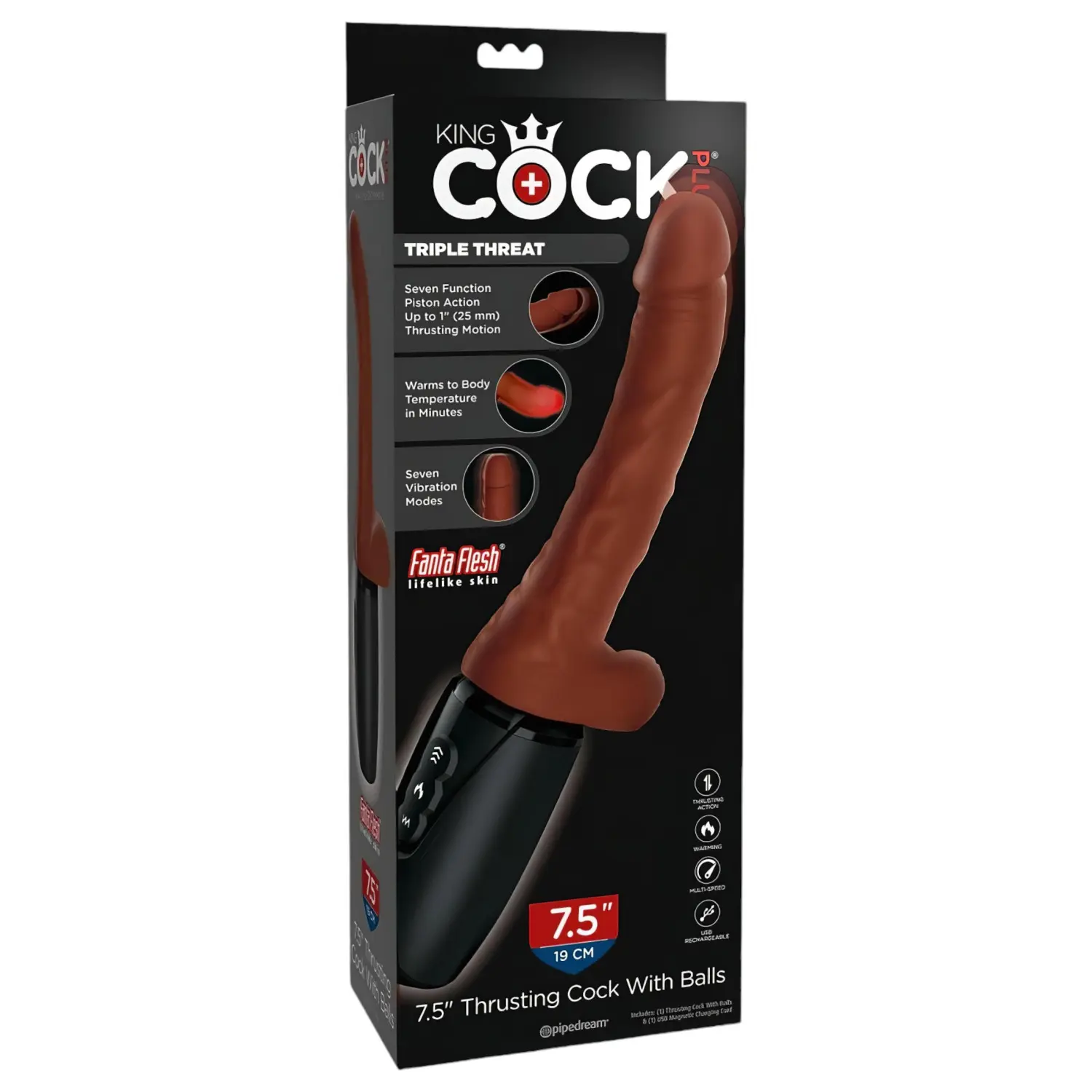 King Cock Plus 7,5 - realistický vibrační penis s varlaty - hnědý