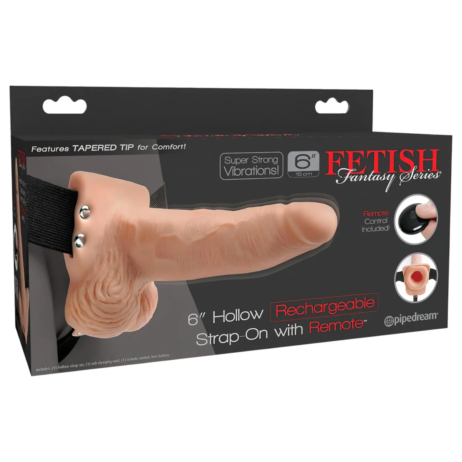 Dutý vibrační strapon s varlaty 6" Fetish Fantasy + dálkový ovladač