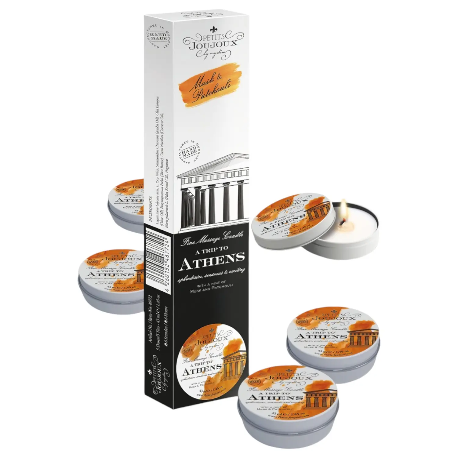 Petits Joujoux Athens - masážní svíčka - pižmo‑parfém (5×43 ml)