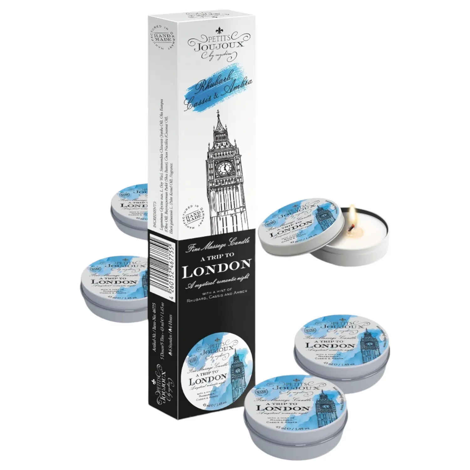 Petits Joujoux - masážní svíčka - rebarbora a ambra - 5x43ml