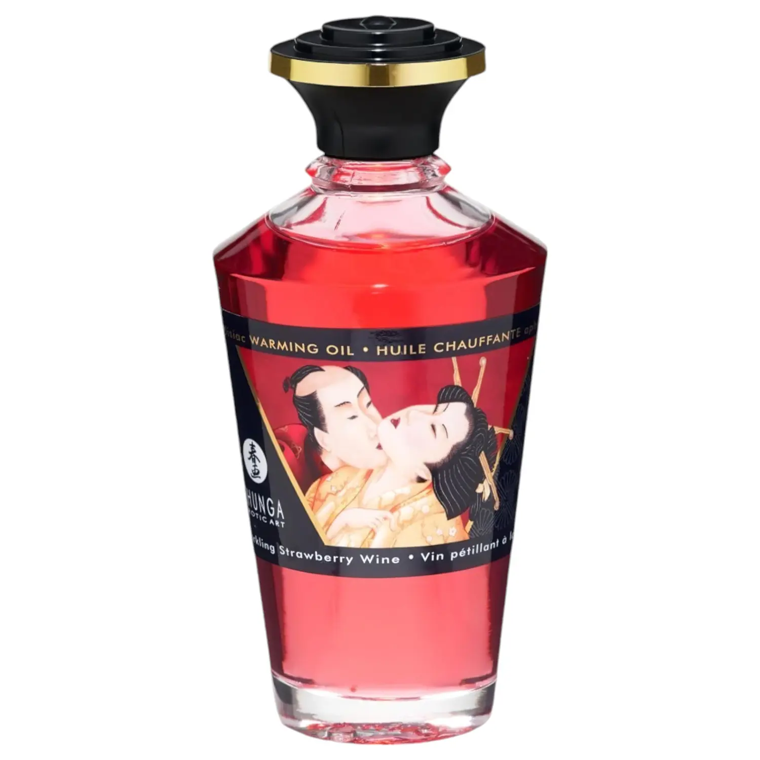 Shunga - masážní olej s hřejivým efektem - jahoda a šampaňské - 100 ml