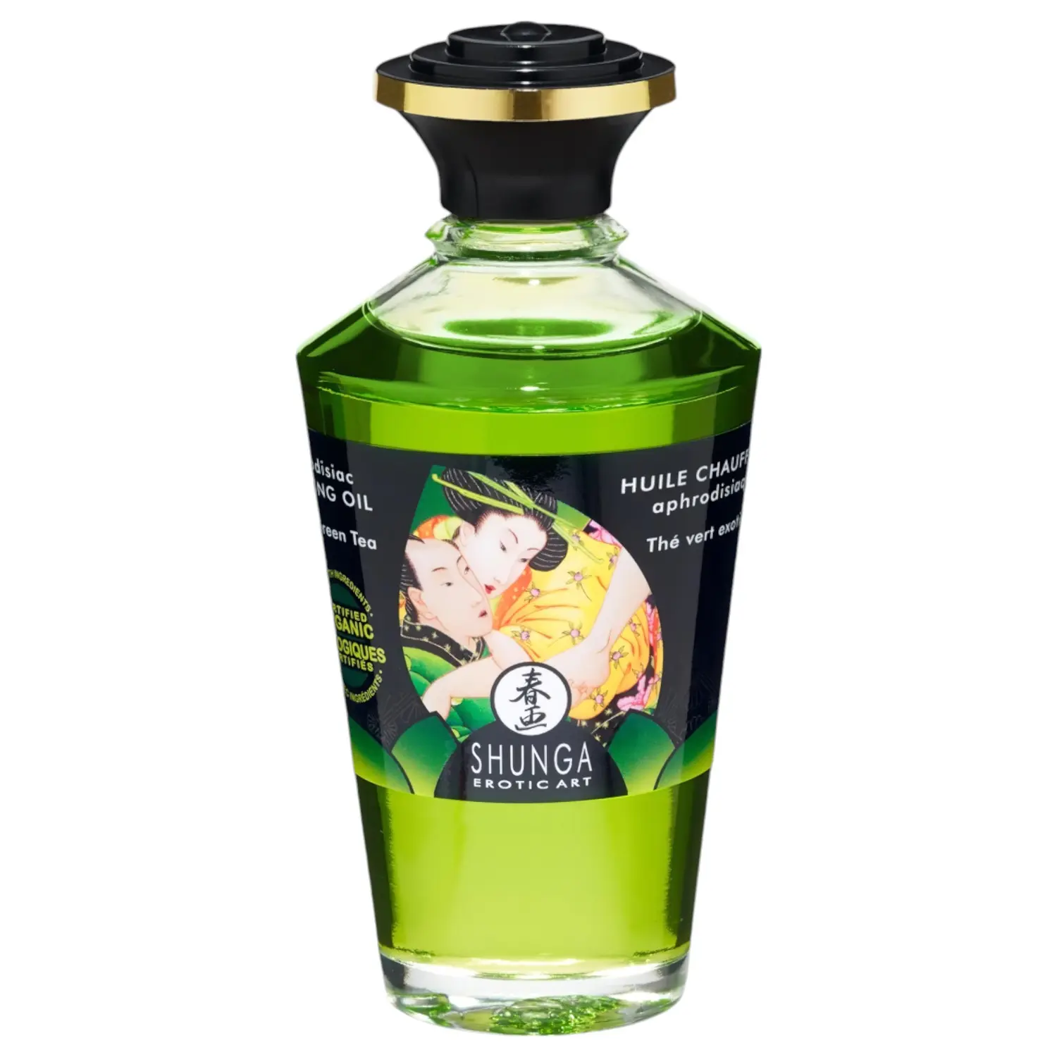 Shunga - masážní olej s hřejivým efektem - zelený čaj - 100 ml