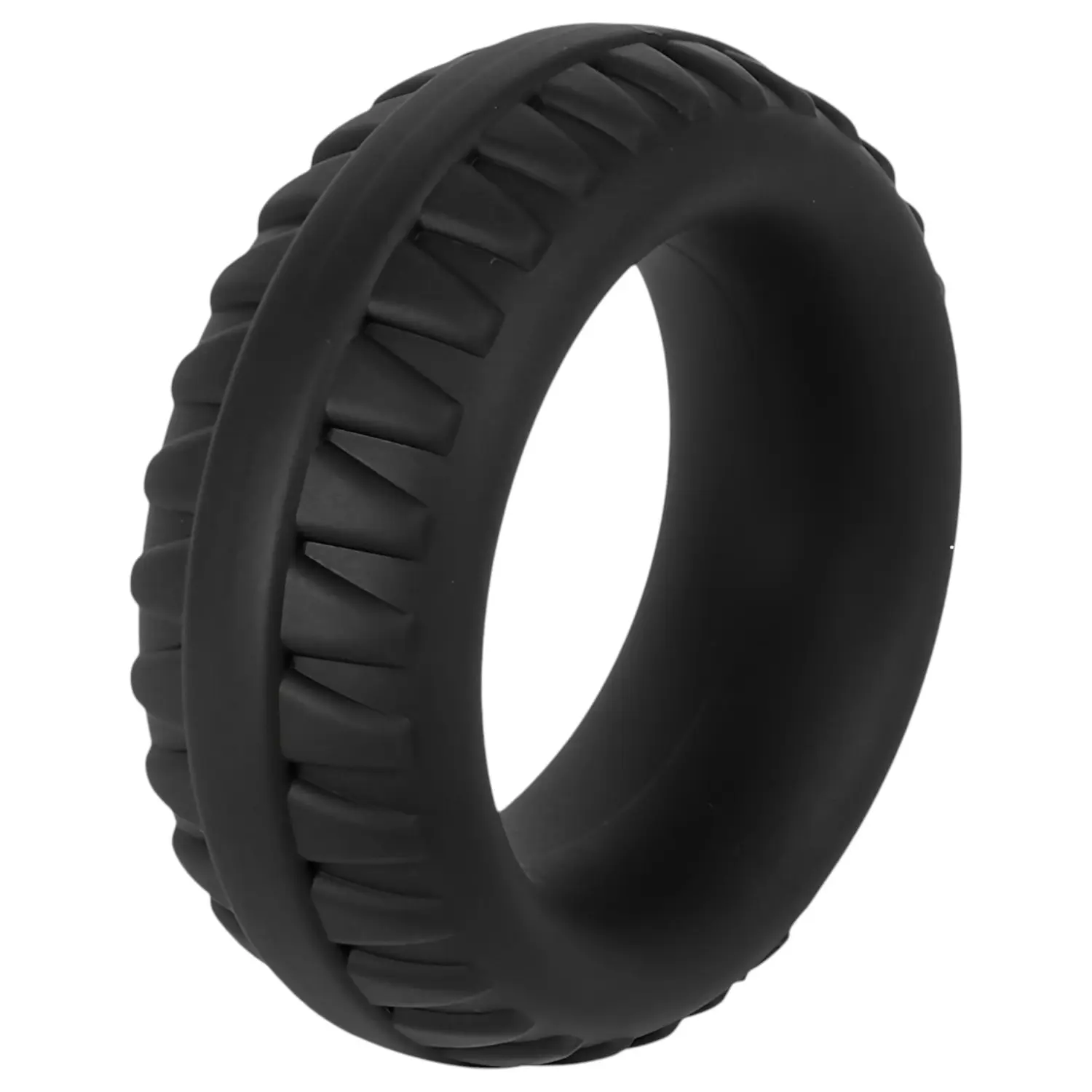 Pulselock Forge - silikonový penisový kroužek se vzorem dezénu pneumatiky (černý) - 35 mm