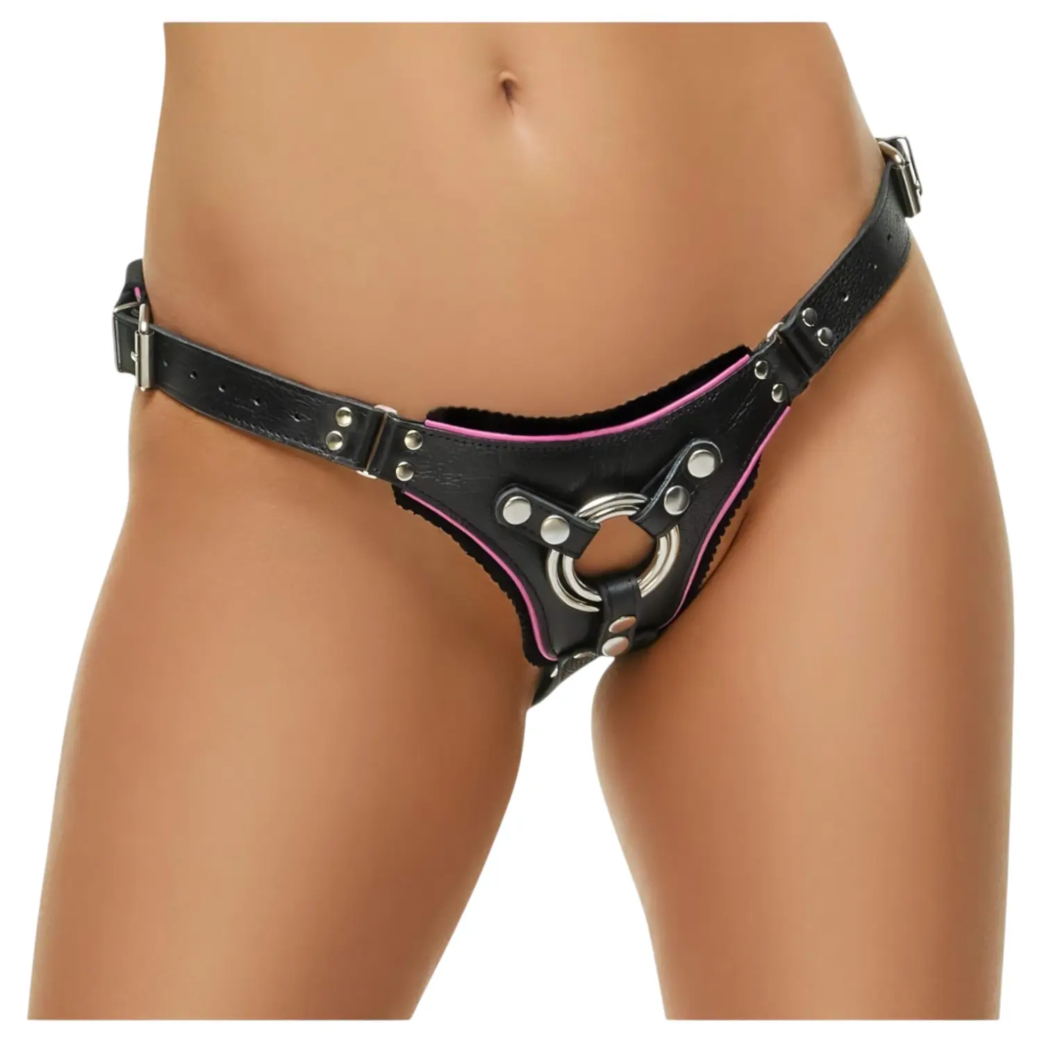 ZADO - kožený spodní popruh na připínací dildo pro BDSM (černý, S-L)