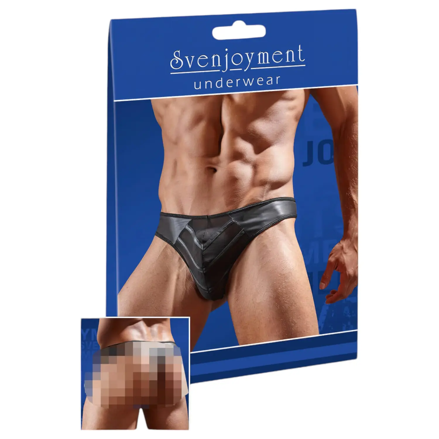 Svenjoyment - Lesklé pánské tanga s průhlednou vsadkou (černé)