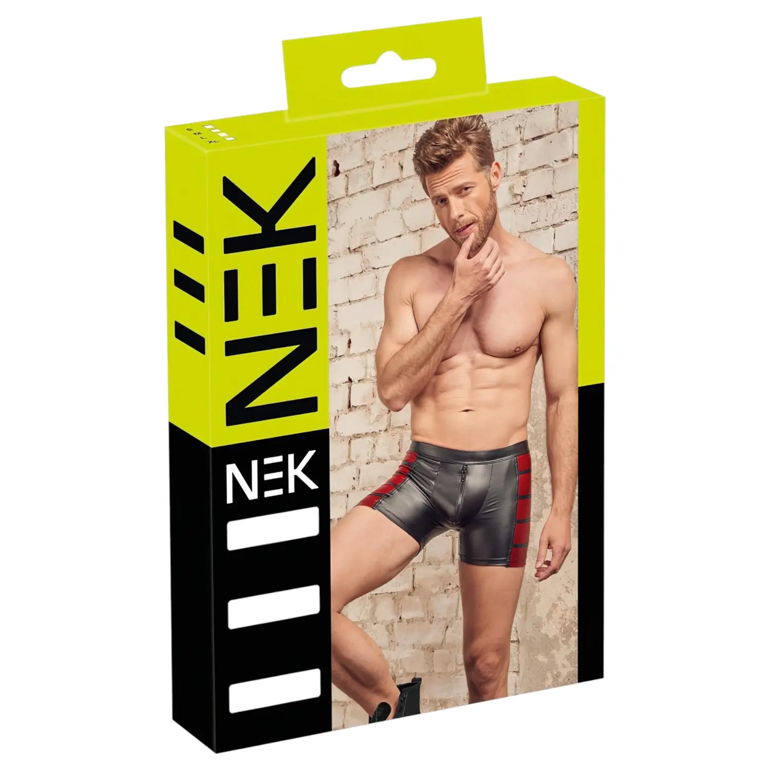 NEK - pánské boxery s červenými vsadkami na bocích a zipem - černé - M
