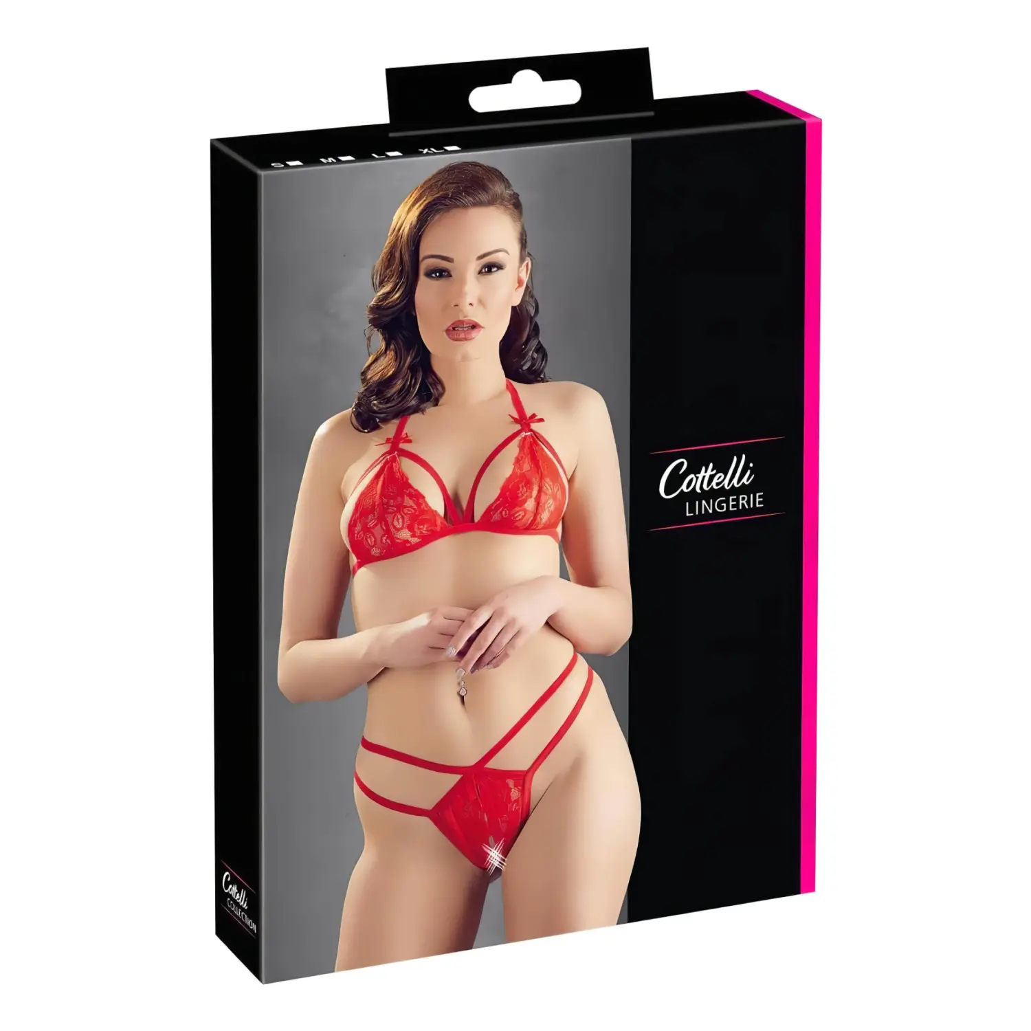 Cottelli - otevřená krajková podprsenka set - červená
