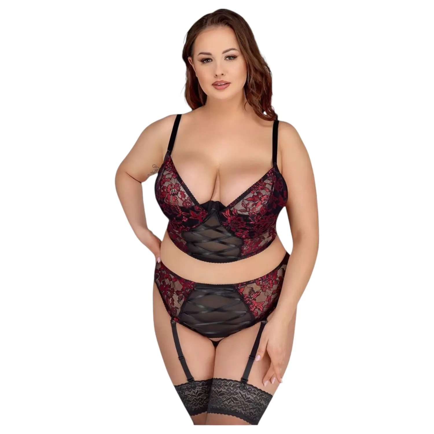 Cottelli Plus Size - podprsenková sada - červená