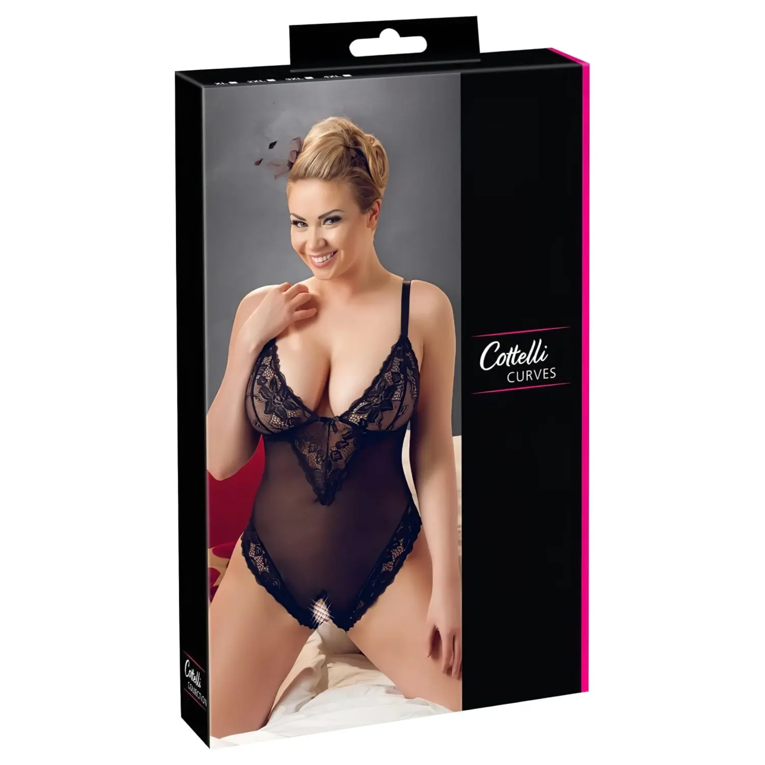 Cottelli Plus Size - krajkové body - černé - XXXXL