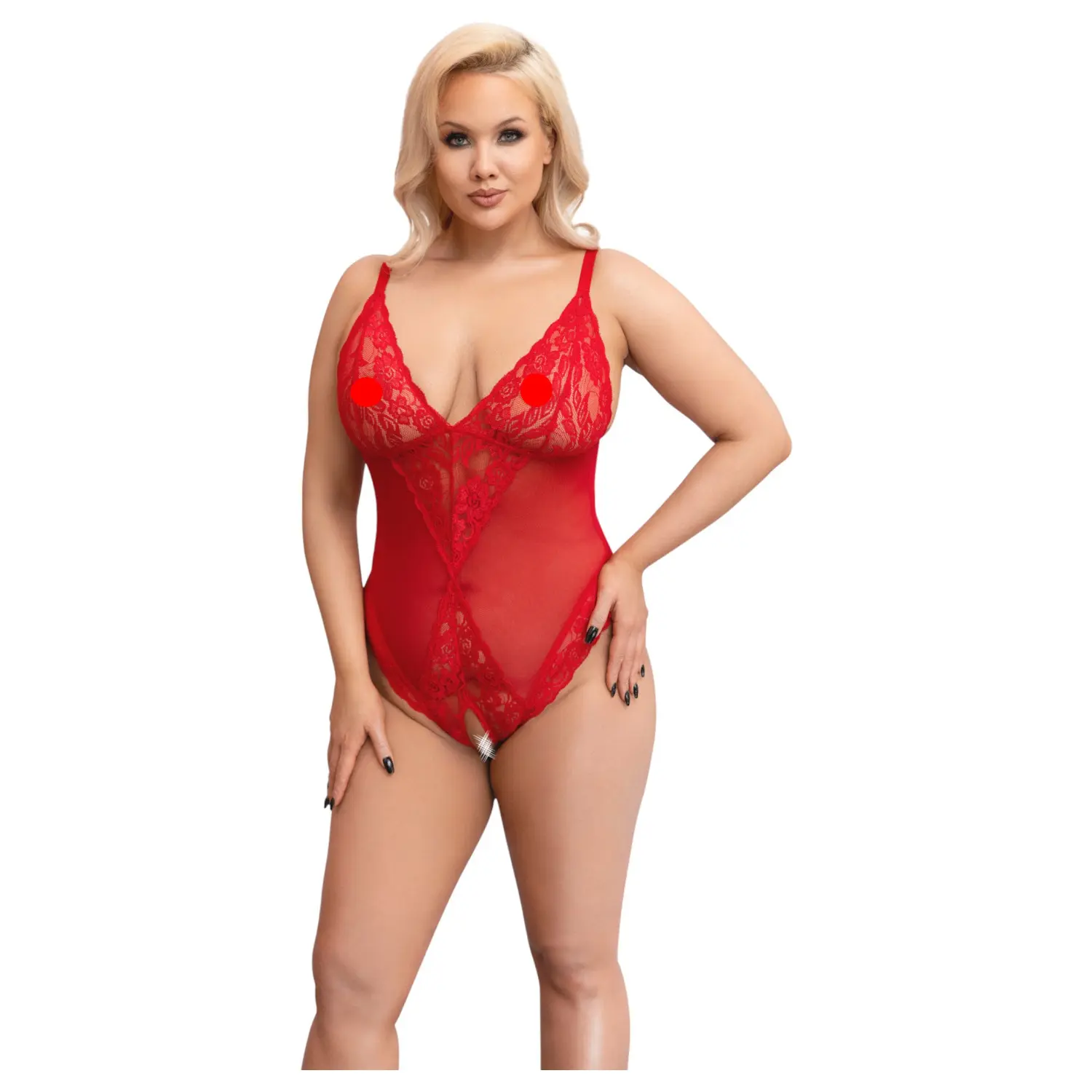 Cottelli Curves - průsvitné krajkové body (červené) - 2XL