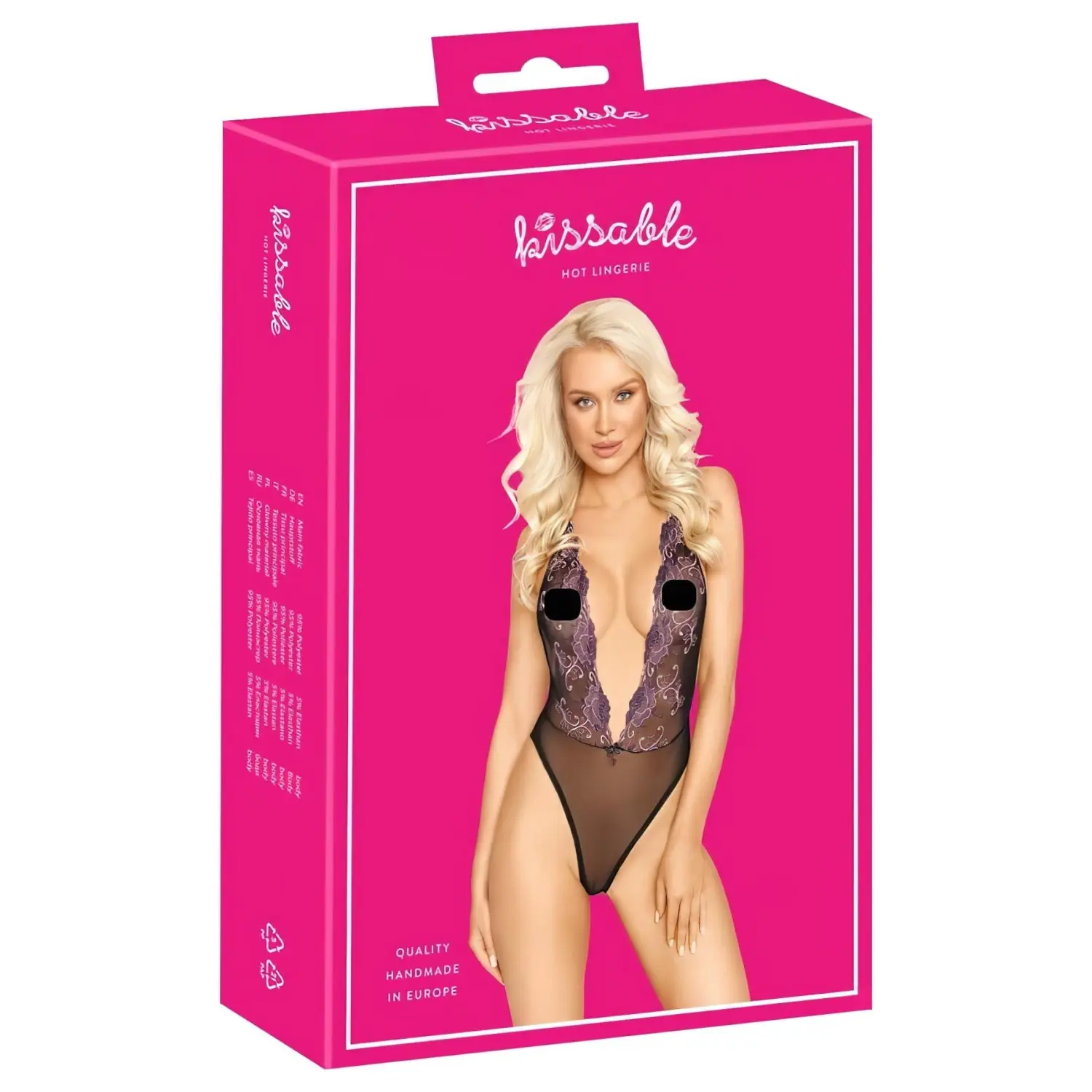 Líbivý - růžově vyšívaný body (černý) - L/XL