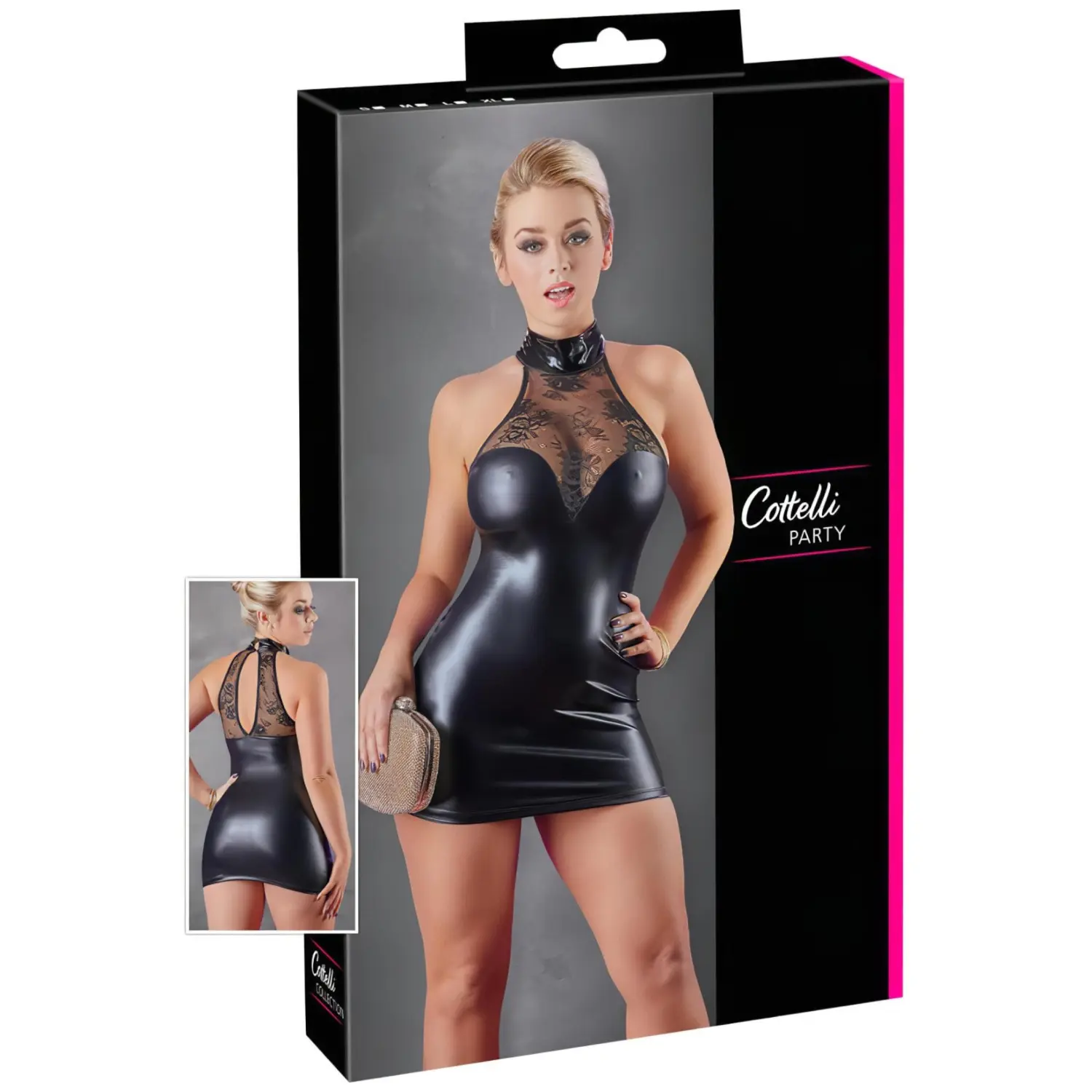 Šaty Cottelli Collection WETLOOK s krajkou černé