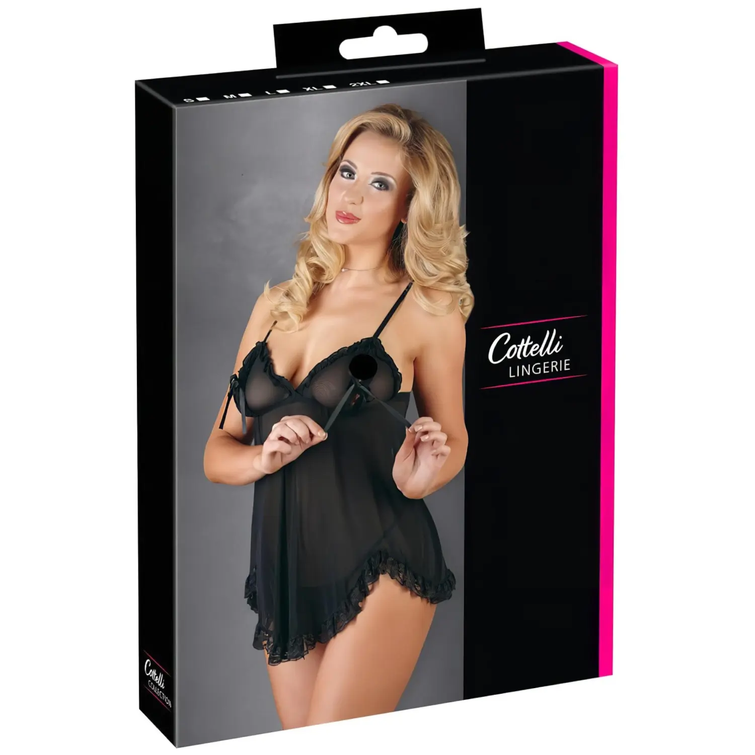 Cottelli - babydoll košilka - volná, s volánky - černá