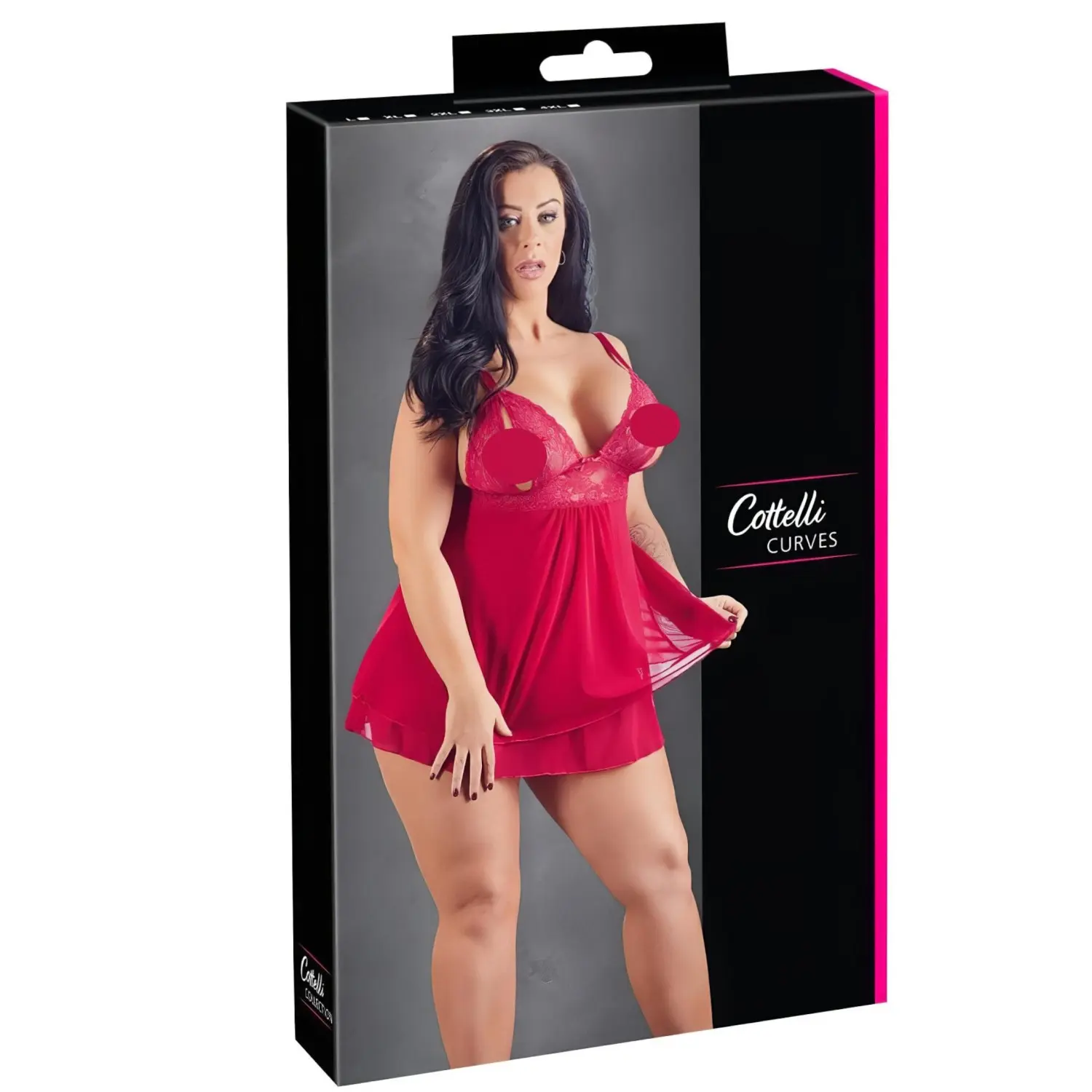 Cottelli Plus Size - babydoll s krajkou - červená, plus size