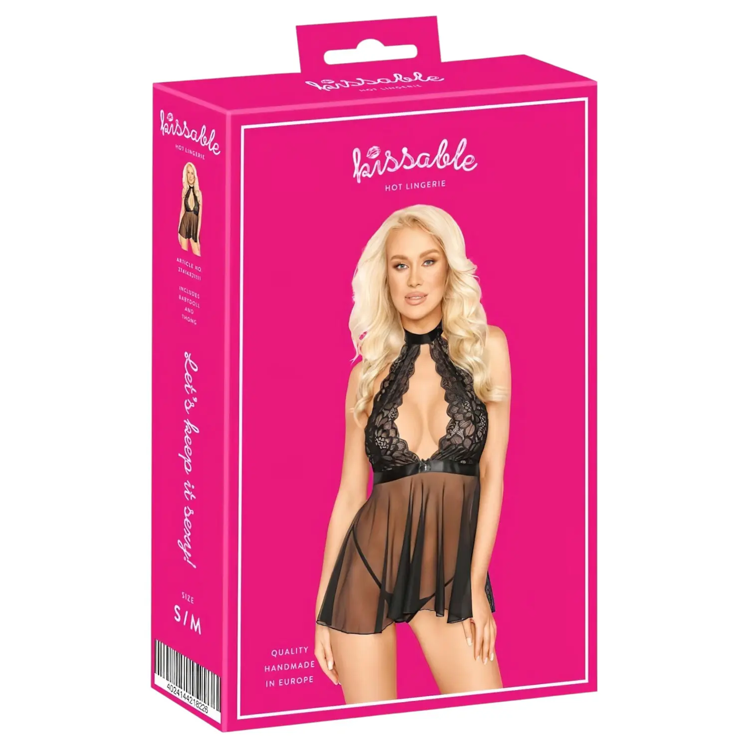 Kissable - babydoll na krk - krajka - černá