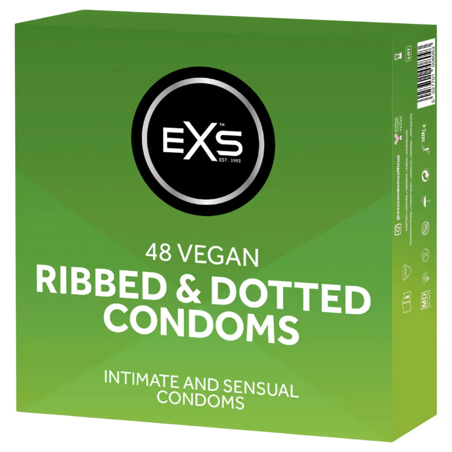 EXS Ribbed & Dotted - vroubkovaný, tečkovaný kondom (48 ks)