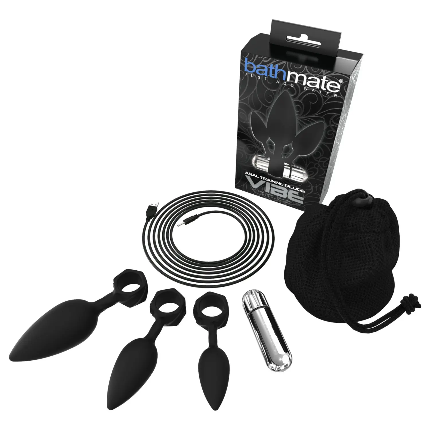 Bathmate Anal Training Plugs Vibe - vibrační anální plug sada (černá)
