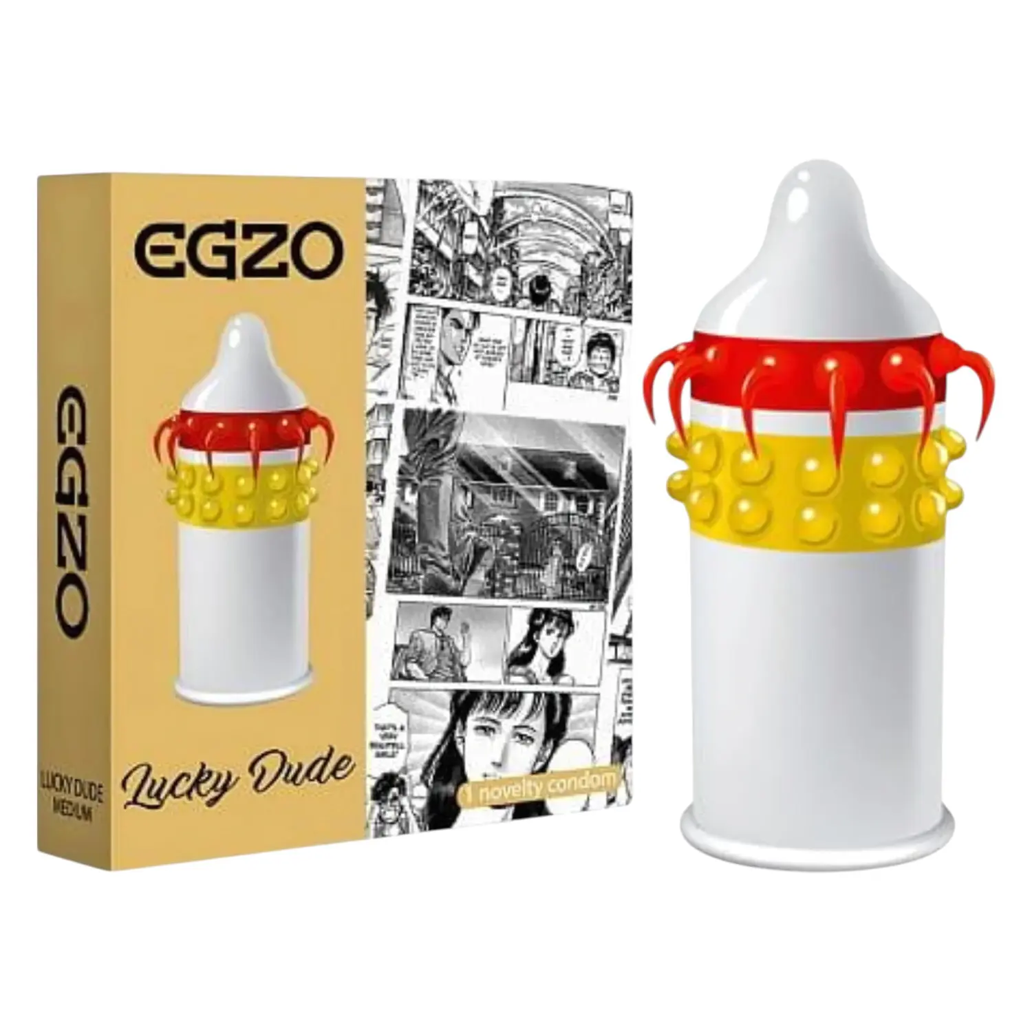 Egzo Lucky Dude - pánský kondom s výstupky a přísavkami - 1 ks