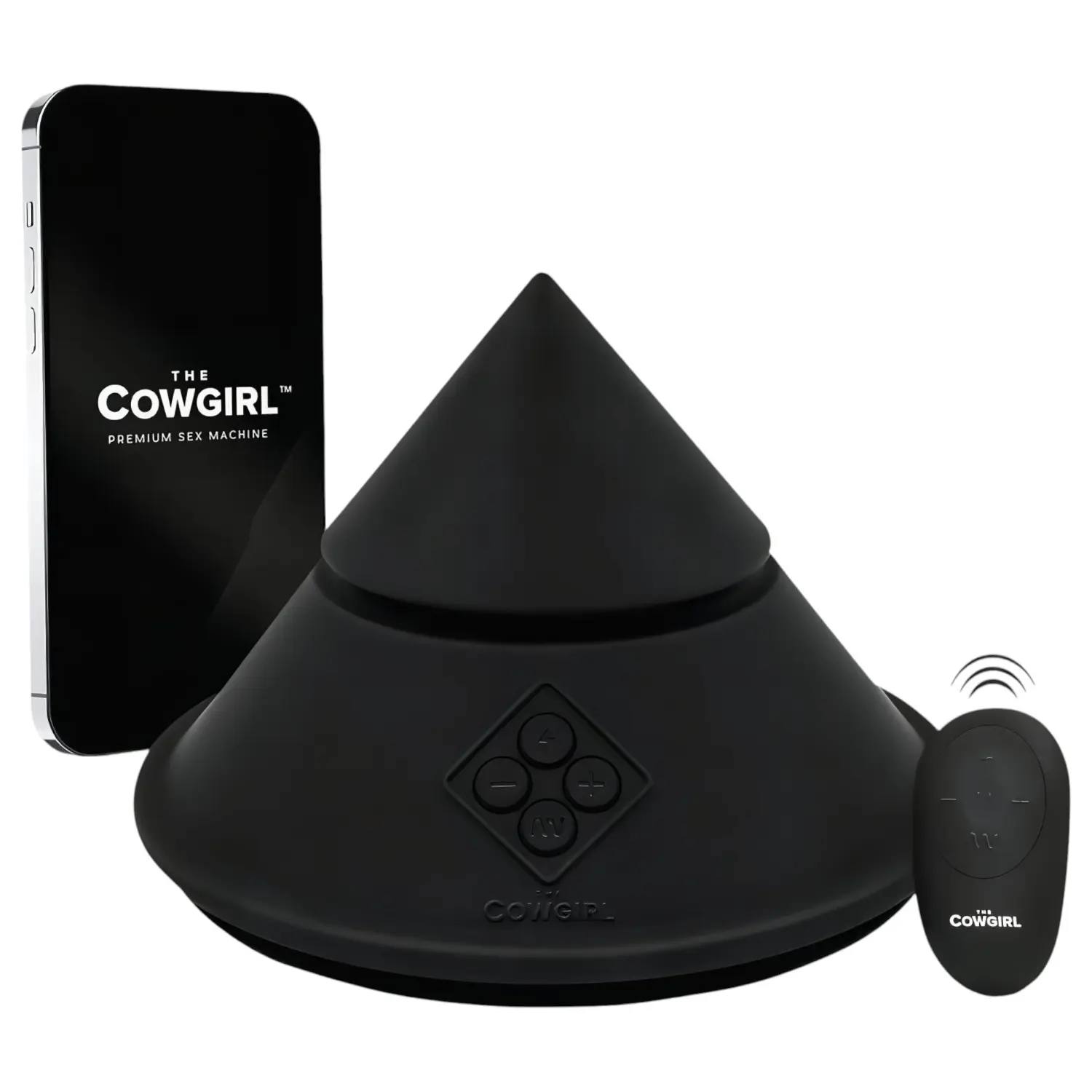The Cowgirl Cone - prémiový sex stroj ovládaný aplikací - se 2 vyměnitelnými nástavci, 20 režimů vibrací (černý)