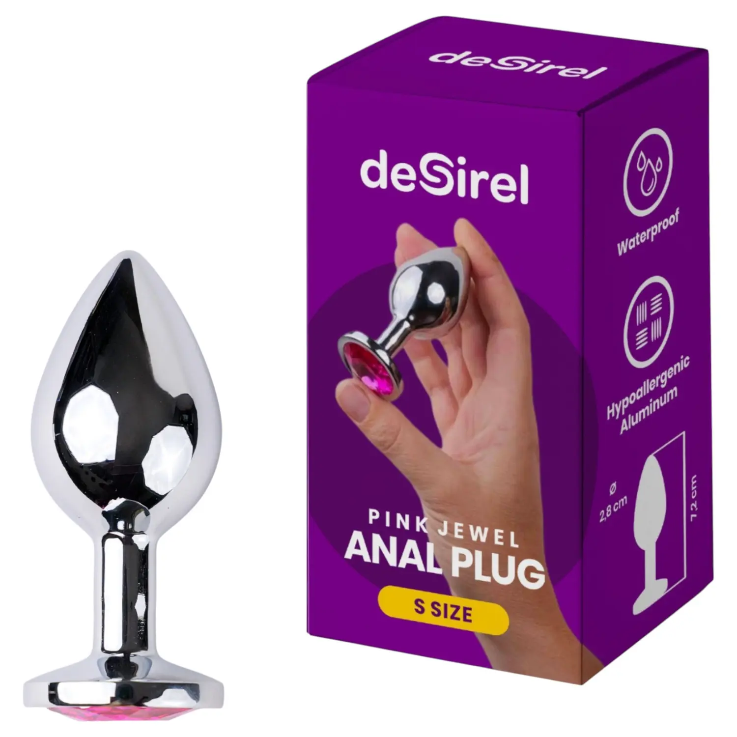 Desirel - anální kolík - šperk s růžovým kamínkem - stříbrná/růžová, S